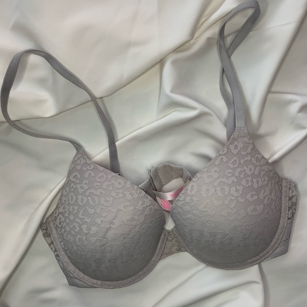 Grey Pink Leopard Bra